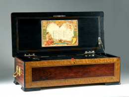 1133.  Caja de música con un rodillo y doce aires. con la música de Mozart.Trabajo francés o Suizo h.1915.