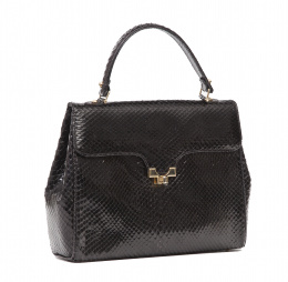 398.  Bolso negro en piel de serpiente con asa corta