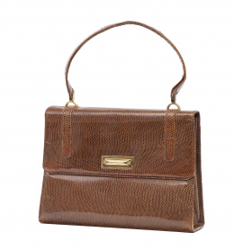 399.  Bolso en piel de serpiente de color tabaco con asa corta