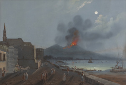741.  ESCUELA NAPOLITANA, SIGLO XIXVista nocturna de la erupción del Vesubio de 1847
