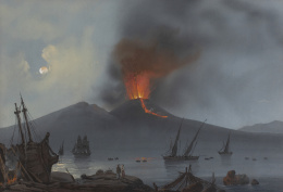 738.  ESCUELA NAPOLITANA, SIGLO XIXVista nocturna de la erupción del Vesubio de 1839