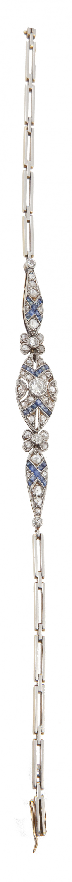 95.  Pulsera Art-Decó de diamantes, brillantes y zafiros calibrados