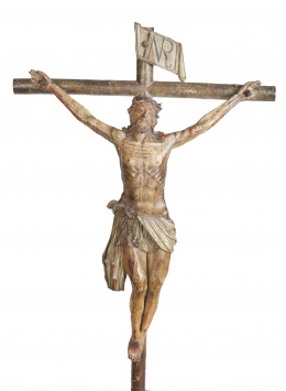 1136.  Cristo crucificado.Escultura en madera tallada y policromada.Trabajo español, S. XVIII.
