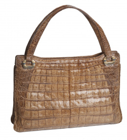 386.  Bolso de piel de cocodrilo marrón claro con dos asas cortas