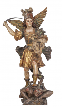 936.  San Miguel Arcángel.Escultura en madera tallada y policromada.Escuela napolitana, S. XVIII.