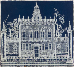 890.  BERNABÉ DE MONTES (México, h. 1825)Vista de la fachada de un palacio