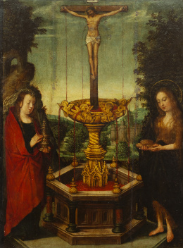 842.  ESCUELA FLAMENCA, SIGLO XVILa sangre del Redentor como fuente de la vida con María Magdalenca y María Egipciaca