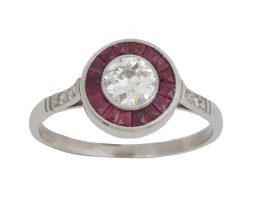 307.  Sortija ojo de perdiz estilo Art-Decó con brillante central de 0,53 ct