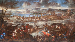850.  CÍRCULO DE PAUWELS CASTEELS (Escuela flamenca, siglo XVII)Asedio de una ciudad
