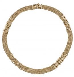 210.  Collar de cuatro cordones tubulares unidos en cinco puntos por piezas forma de ochos articuladas