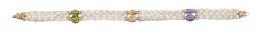 183.  Pulsera tubular de perlas combinadas con grupos de citrinos, amatistas y peridotos ovalados