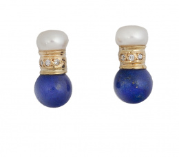 248.  Pendientes con perla, lapislázuli y disco central de brillantes