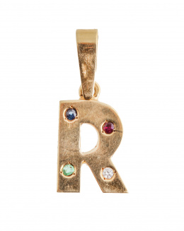 252.  Colgante con letra "R" con brillantito, rubí y dos esmeraldas