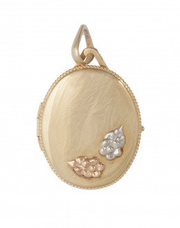 239.  Colgante portafotos oval con flores aplicadas