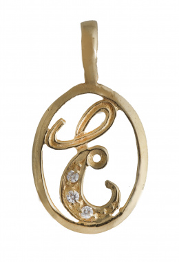 267.  Colgante con letra "E "en cursiva con circonitas en un lado, en marco oval