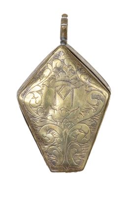 512.  Relicario con forma de mitra con libro de piel roja gofrada.S. XVIII.