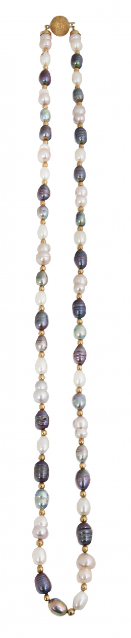 191.  Collar de perlas barrocas multicolor alternas con bolitas de oro