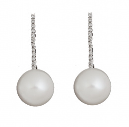 170.  Pendientes largos con línea de brillantes y perlas blancas colgantes