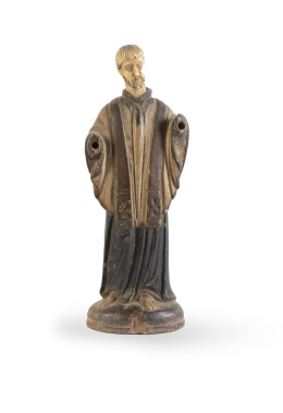 616.  Santo de madera tallada y policromada con cabeza de marfil.Trabajo indoportugués, S. XVIII.