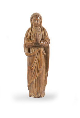 615.  Virgen orante. Figura en marfil tallado.Trabajo indoportugués, S. XVII.