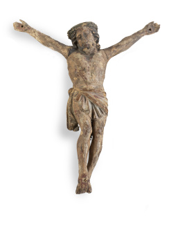 1241.  Cristo crucificado.Madera tallada con restos de policromía y dorado.España, S. XVII.