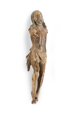 1239.  Cristo crucificado.Madera tallada con restos de policromía y dorado.España, S. XVII.