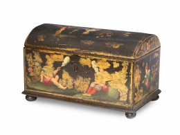 1293.  Cofre de barniz con personajes.Viceroyalti New Granada, audiencia de Quito, S. XVIII.