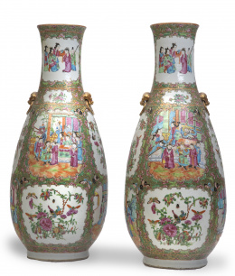 1186.  Pareja de jarrones en porcelana esmaltada.Cantón, S. XIX