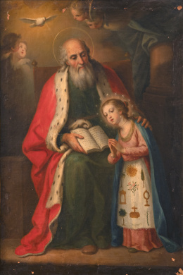 978.  ATRIBUIDO A JOSE VERGARA (Valencia, 1726-1799)San Joaquín y la eduación de la Virgen