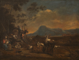 931.  ESCUELA FLAMENCA, SIGLO XVIIPareja escenas pastorilas sobre un paisaje