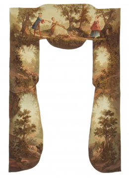 652.  Dos tapices en lana para sobre puertas, con escenas pastoriles en un paisaje.Francia, ff. del S. XIX.
