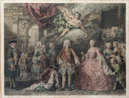 883.  JACOPO AMICONI (pinx) y JOSEPH FLIPART (sculp)Retrato de Fernando VI y Bárbarara de Braganza con sus hijos 