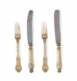 578.  Cubertería de plata vermeillle con decoración cincelada .Alemania, pp. del S. XX.