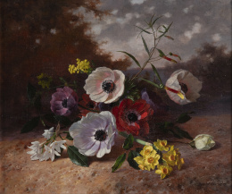 1036.  DAVID DE NOTER (Bélgica,1818-1892)Paisaje con flores