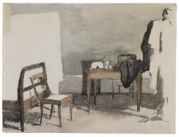 938.  EDUARDO ROSALES GALLINAS (Madrid, 1836-1873)La Habitación del artista: Boceto para el suplicio de Antonio Pérez (reverso)