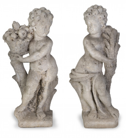 1324.  Pareja de figuras alegóricas de jardín talladas en piedra. S. XIX - XX.
