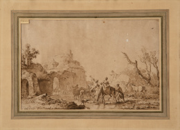 880.  JEAN BAPTISTE HÜET (1745-1811)Viajeros rodeando un rio
