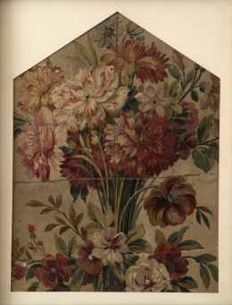 963.  ESCUELA VALENCIA, SIGLO XVIIIFragmento diseño floral adherido a cartón