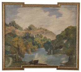 977.  ESCUELA ESPAÑOLA, H. 1900Conjunto de cinco sargas con escenas de paisaje