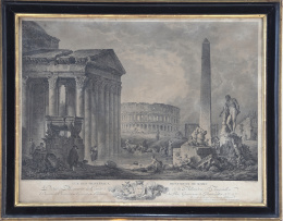 631.  HUBERT ROBERT (1733-1808)"Vue des principaux monuments de Rome" y "Vue du Pont des Sphinx"