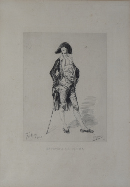 1028.  MARIANO FORTUNY Y MARSAL  (Reus, Tarragona, 1838-Roma, 1874)Retrato a la pluma, 1869,  grabado por Seguí sc