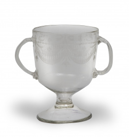 1339.  Compotera de vidrio incoloro con guirnaldas grabadas a la rueda.La Granja, periodo clasicista, (1787 - 1810).