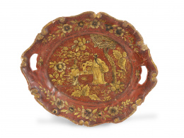671.  Bandeja de madera lacada y dorada con "chinoseries".Inglaterra, S. XVIII.