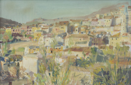 942.  JULIÁN GRAU SANTOS (Canfranc, Huesca, 1937)Vista de pueblo, 1967