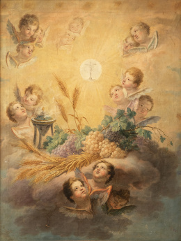 968.  JOSÉ BOYA (Escuela valenciana, h. 1820)Exaltación eucarística rodeada de ángeles
