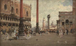 1037.  FRANCISCO PRADILLA Y ORTIZ (Villanueva de Gállego, Zaragoza, 1848 - Madrid, 1921)Plaza de San Marcos. Venecia, Atarceder