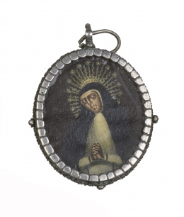 1100.  Relicario de la Virgen de la Paloma con marco de plata a cordoncillo, S. XVIII.
