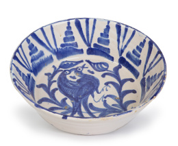 1111.  Lebrillo de cerámica en azul y blanco con pajaritos.Fajalauza, S. XIX 