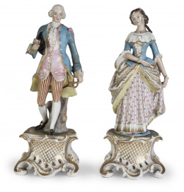1283.  Pareja de figuras de porcelana esmaltada de París.Francia, S. XIX.