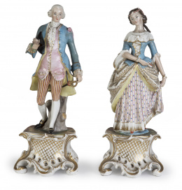 1283.  Pareja de figuras de porcelana esmaltada de París.Francia, S. XIX.